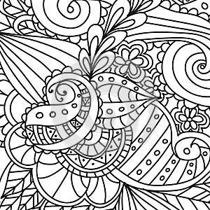 Coloring pages for adults. Decorative hand drawn doodle nature ornamental curl vector sketchy seamless pattern.