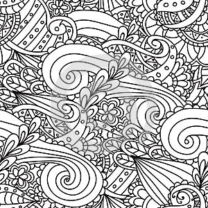 Coloring pages for adults.Decorative hand drawn doodle nature ornamental curl vector sketchy seamless pattern.