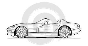 Coloring pages for adults drawing. Line art car cabriolet picture. Black contour illustrate Isolated on white background