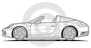 Coloring pages for adults drawing. Line art car cabriolet picture. Black contour illustrate Isolated on white background