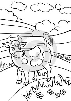 Coloring pages. Animals. Cute cow.