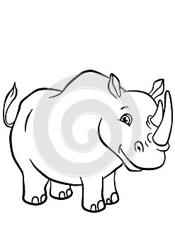 Coloring pages. Animals. Cute rhinoceros.