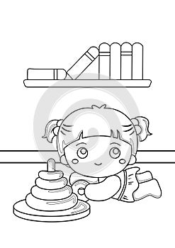 Coloring Pages baby girl and her toys theme