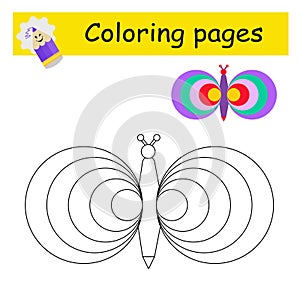 Coloring pages. Cartoon butterfly vector. Illustration for children education