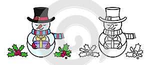 Coloring Pages. Coloring book Christmas snowman with hat