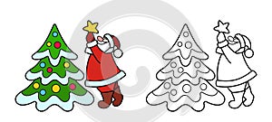 Coloring Pages. Coloring book Santa Claus and Christmas tree