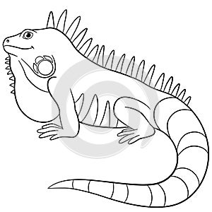 Coloring pages. Cute iguana smiles. photo