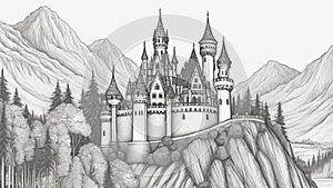 coloring pages - Fairytale castles, coloring book style