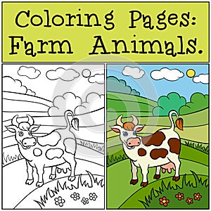 Coloring Pages: Farm Animals. Cute cow. photo