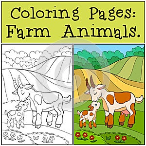 Coloring Pages: Farm Animals. Mother goat with her baby.