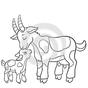 Coloring pages. Farm animals. Mother goat with her goatling.