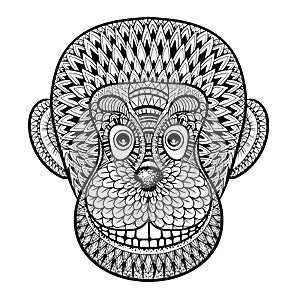 Coloring pages with head of Monkey, Gorilla, zentangle illustration for adult anti stress Coloring books or tattoo design with hi photo