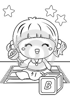 Coloring Pages for kids and adult baby girl and toys theme