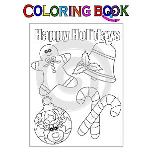 Coloring Pages for kids. Black and White vector for coloring books. Christmas elements.