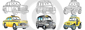 Coloring pages for kids. Taxi cars