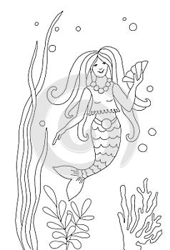 Coloring pages. Marine wild animals. Little cute marmade jumps from the water and smiles