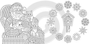 Coloring pages with Santa and cats