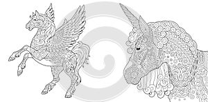 Coloring pages with unicorn and pegasus