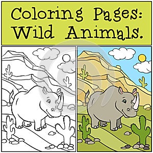 Coloring Pages: Wild Animals. Cute rhinoceros. photo