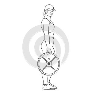 Coloring Pages - Women with heavyweight dumbbell plates hand drawn vector illustration