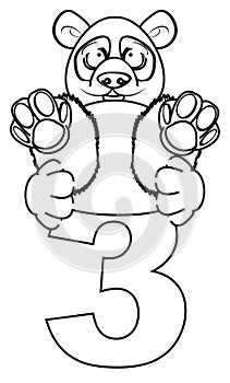 Coloring panda sittig top on the number three