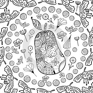 Coloring with pear doodle and zen art elements. Coloring page for adults and kids page or book. - Vector illustration