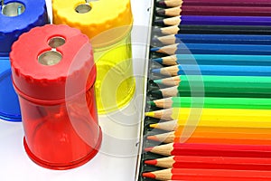 Coloring pencils and pencil sharpeners