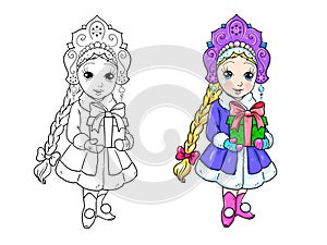 Coloring with  pretty snow princess girl  from Russian fables