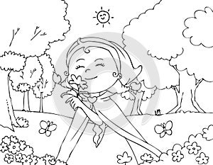 Coloring Red Riding Hood with flowers vector