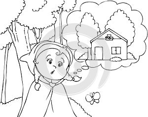 Coloring Red Riding Hood in the wood vector