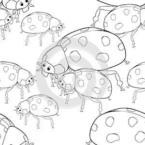 Coloring seamless pattern is ladybug insect nature. vector illu