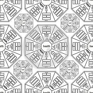 Coloring seamless pattern square Chinese Feng Shui Bagua.