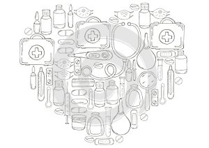 Monochrome medical illustrations. Coloring pages, black and white