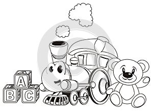 Coloring funny toy train with toys