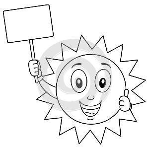 Coloring Summer Sun Character with Sign
