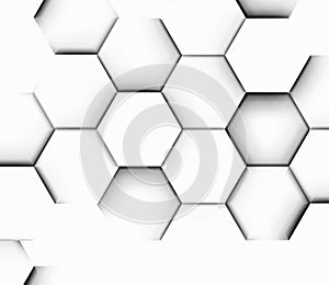 White  composition with hexagons shadows
