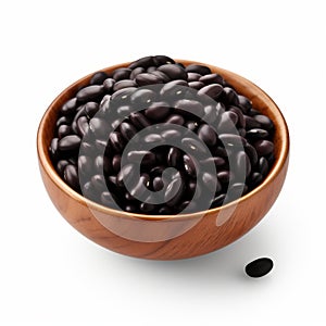 Colorized 3d Rendering Of Black Beans In Wooden Bowl On White Background