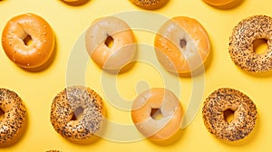 Colorized Bagel Flatlay On Yellow Background