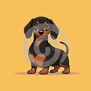 Colorized Cartoon Dachshund Dog On Yellow Background