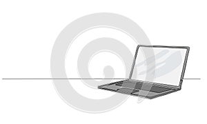 colorized continuous single line drawing of laptop computer