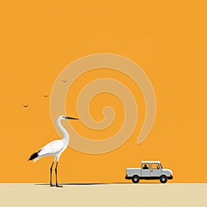 Colorized Crane With Orange Background: Clean And Simple Cinquecento Design photo