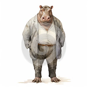 Colorized Hippopotamus Character In Wealthy Portraiture Style photo