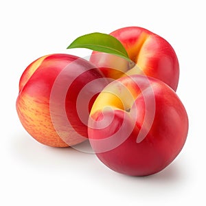 Colorized Larme Kei Style: Three Ripe Peaches On White Background photo