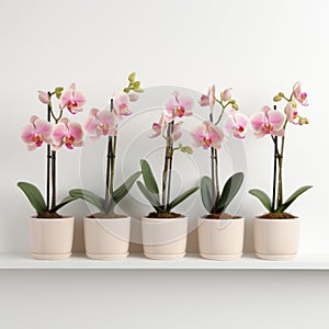 Colorized Orchid Shelf: Earth Tones And Orderly Symmetry