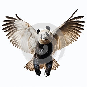 Colorized Portrait Of Panda With Wings Spread On White Background