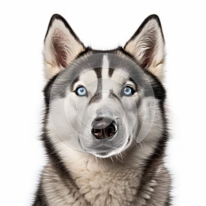Colorized Portrait Of A Siberian Husky With Blue Eye