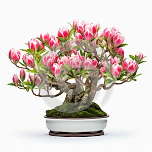 Colorized Tulip Bonsai Tree In White Pot With Pink Foliage