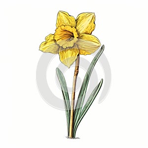 Colorized Yellow Daffodil: Traditional Techniques Reimagined In Pop-culture-infused Illustration photo