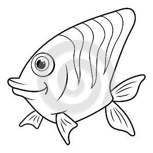 Colorless cartoon Butterfly fish. Coloring pages. Template page for coloring book of funny sea fish for kids. Coral Fish. Practice