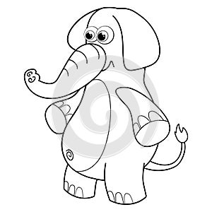 Colorless cartoon Elephant. Coloring pages. Template page for coloring book of funny indian elephant for kids. Practice worksheet